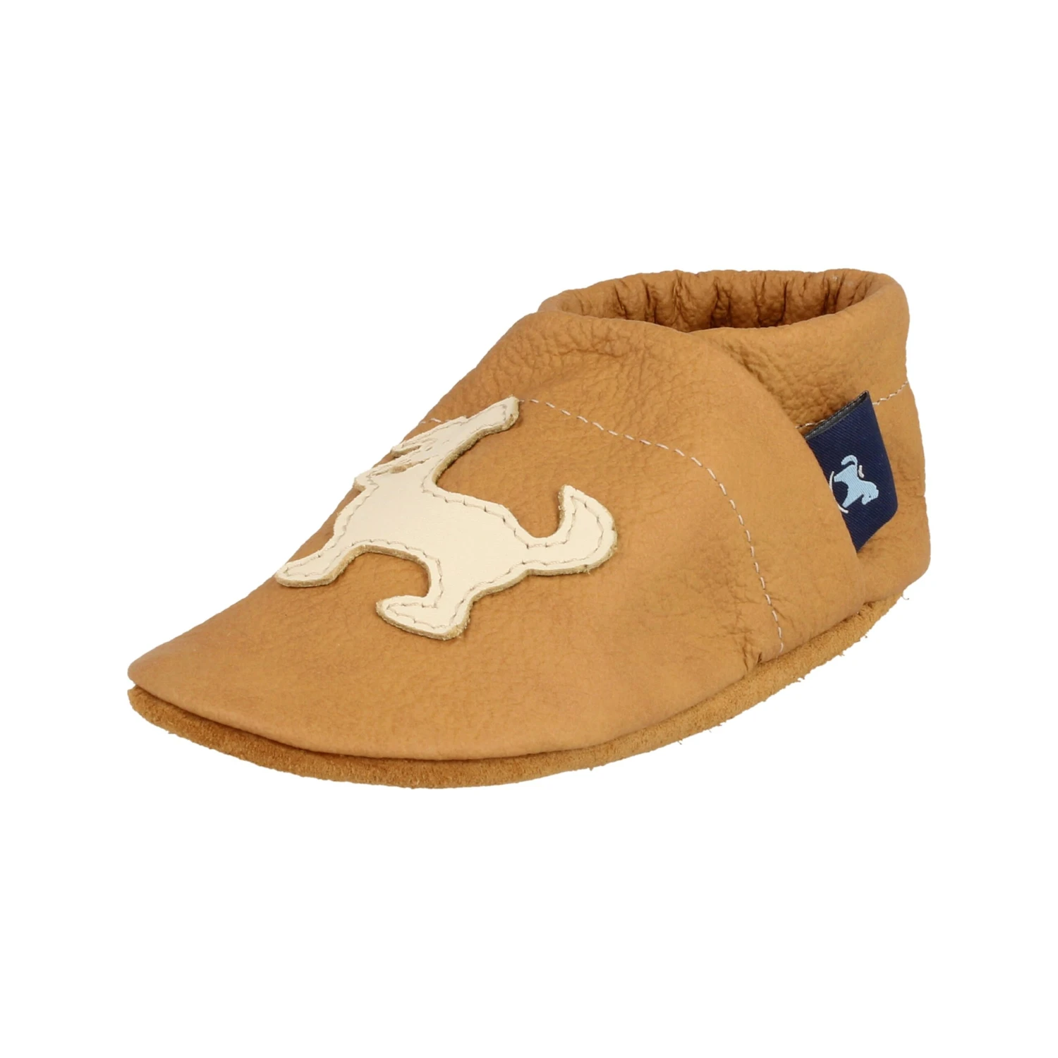 Hausschuhe / Lederpuschen Mit Hund In Caramel / Beige 6 Hausschuhe / Lederpuschen Mit Hund In Caramel / Beige – Bild 4