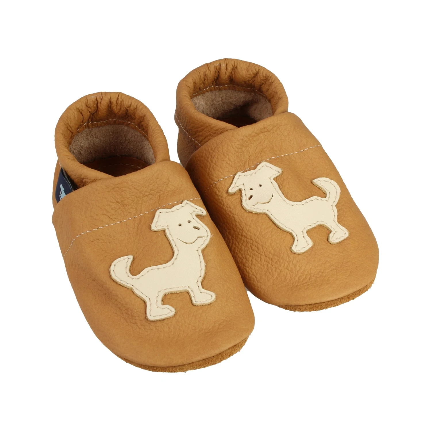 Hausschuhe / Lederpuschen Mit Hund In Caramel / Beige 3 Hausschuhe / Lederpuschen Mit Hund In Caramel / Beige