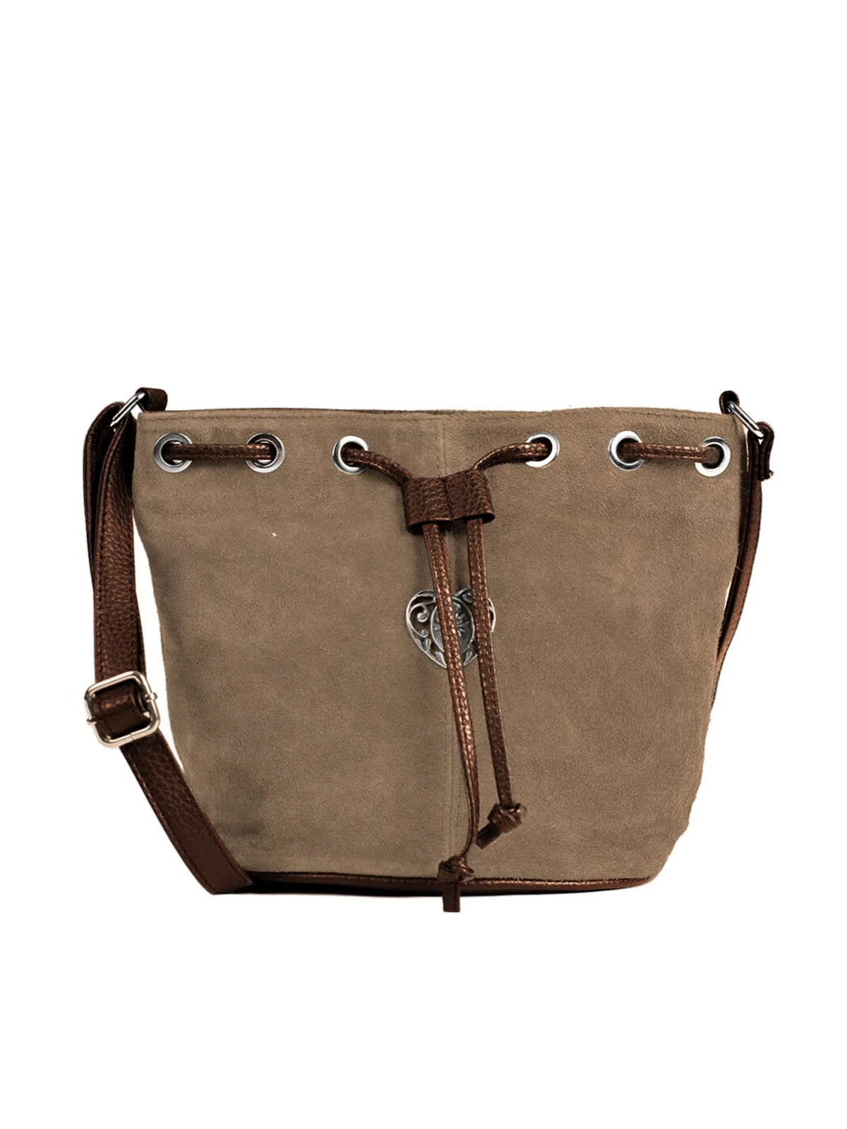 Wildlederbeutel TA30210 Mit Metallherz, Grau Braun 4 Wildlederbeutel TA30210 Mit Metallherz, Grau Braun – Bild 2