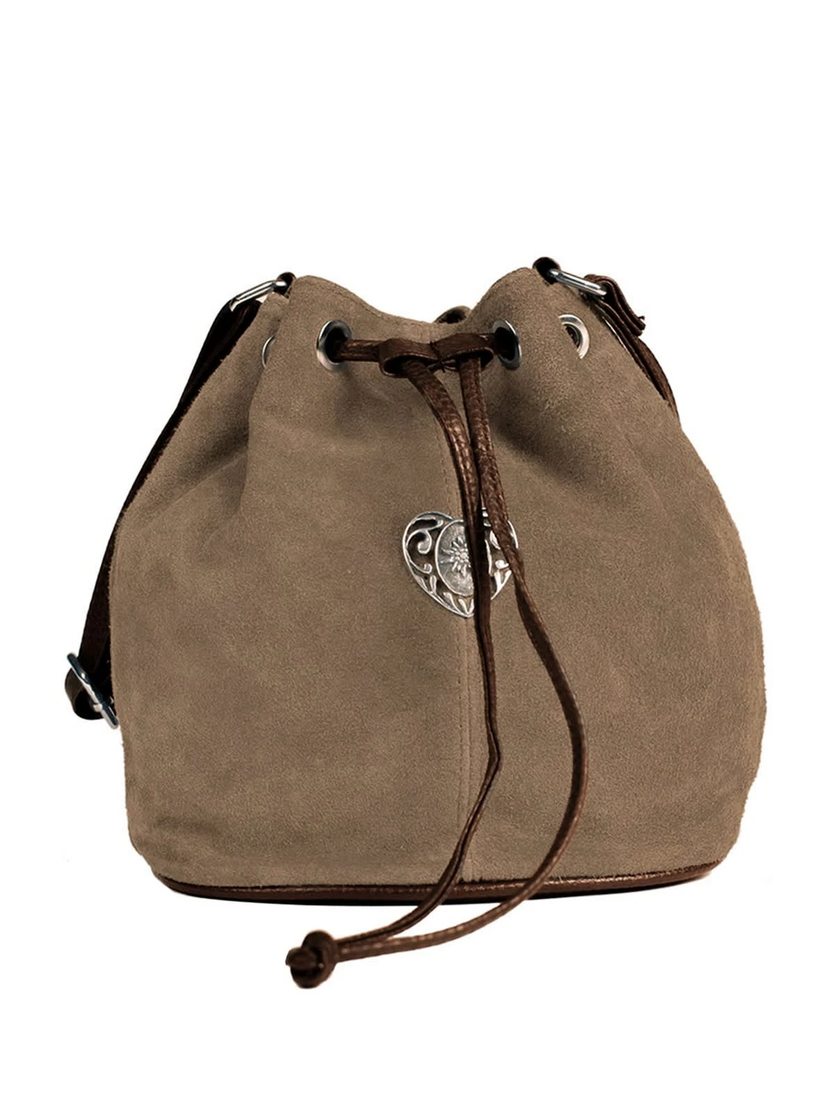 Wildlederbeutel TA30210 Mit Metallherz, Grau Braun 3 Wildlederbeutel TA30210 Mit Metallherz, Grau Braun