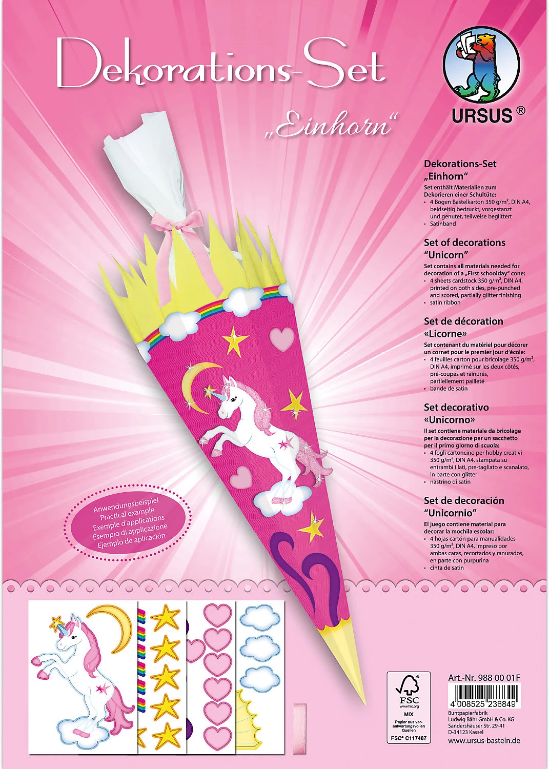 Ursus Deko-Set Schultüte Easy Line Einhorn 3 Ursus Deko-Set Schultüte Easy Line Einhorn